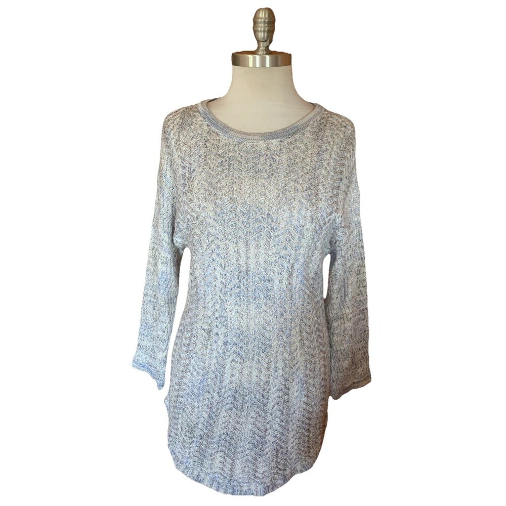 Chico’s Size 2 Blue Chevron Sweater Tunic Long Tall Women’s 8/10 Soft Cozy